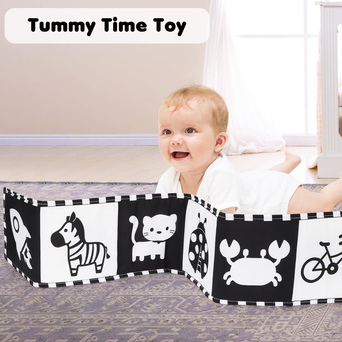 URMYWO Black and White Baby Toys 0-3 Months, High Contrast Newborn Toys 0-3 Months Brain Development, Tummy Time Toys, Soft Baby Book, Infant Toys 0-6-12 Months Visual Stimulation Montessori Toy Gift