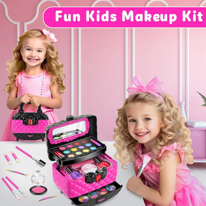 Hollyhi 41 Pcs Kids Makeup Kit for Girl, Washable Makeup Set Toy with Real Cosmetic Case for Little Girls, Pretend Play Makeup Beauty Set Birthday Toys Gift for 3 4 5 6 7 8 9 10 11 12 Years Old Kid