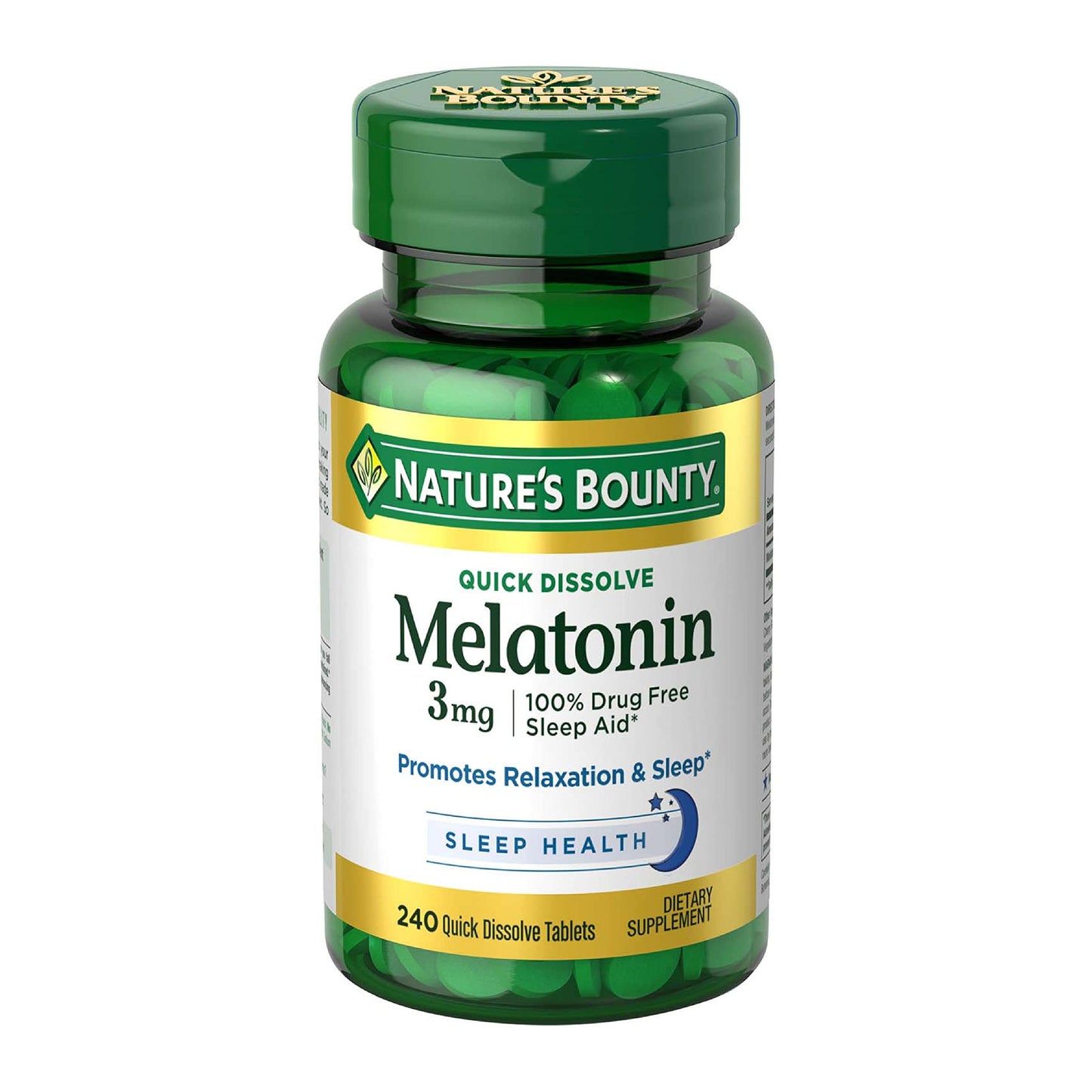 Nature’s Bounty Melatonin 3mg, 100% Drug Free Sleep Aids for Adults, Supports Relaxation and Sleep, Dietary Supplement, 240 Count