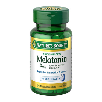 Nature’s Bounty Melatonin 3mg, 100% Drug Free Sleep Aids for Adults, Supports Relaxation and Sleep, Dietary Supplement, 240 Count