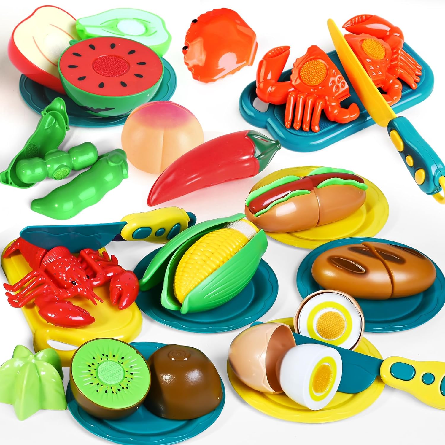 100 PCS Cutting Play Food Toy for Kids Kitchen, Pretend Food Toys for Toddlers, Play Kitchen Toys Accessories with 2 Baskets, Fake Food/Fruit/Vegetable, Birthday Gifts for 2 3 4 5 Years Old Boys Girls