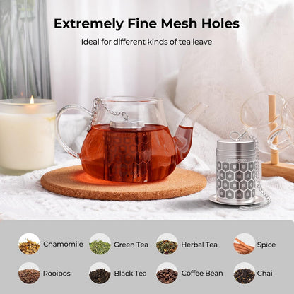 Reinmoson Tea Strainers for Loose Tea, Extra Fine Mesh Tea Infuser, 304 Stainless Steel & Updated Slim Threaded Lid, Loose Leaf Tea Steeper for Black Tea, Rooibos, etc