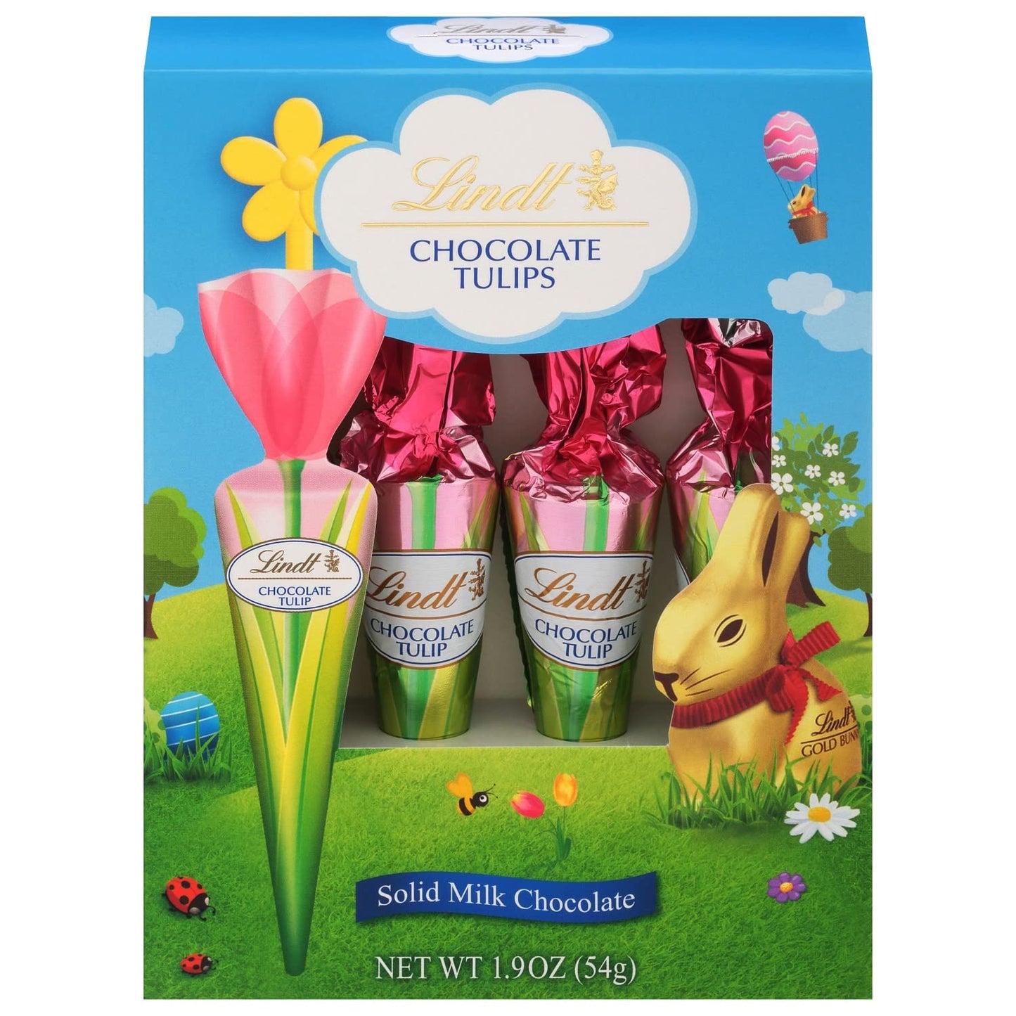 Lindt Chocolate Tulips, Easter Tulip-Shaped Solid Milk Chocolate on a Stick, 4 Pack