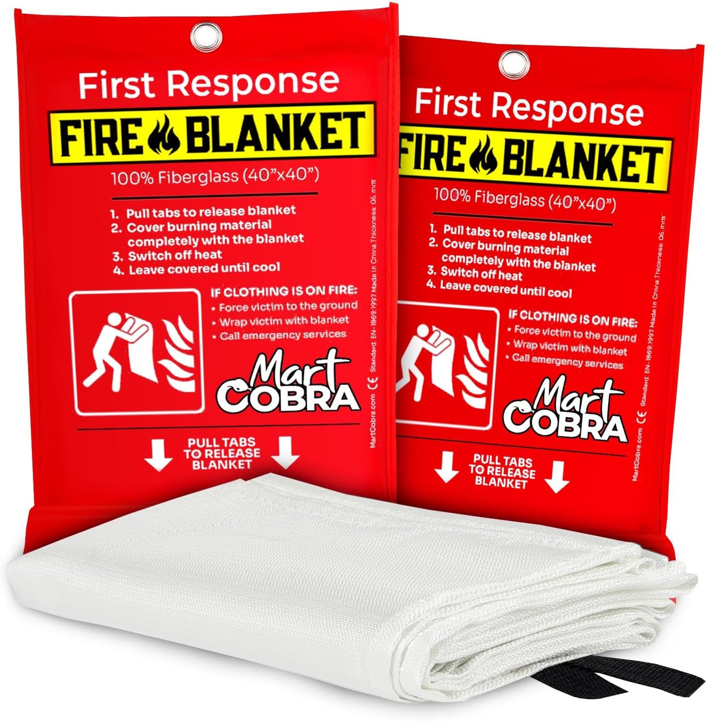 Mart Cobra Fire Blanket for Home Safety x2 Emergency Fire Blanket for Kitchen Fiberglass Fire Blankets Fireproof Blanket House Fire Safety Flame Retardant Fabric Home Safety Tarp Grease Spray