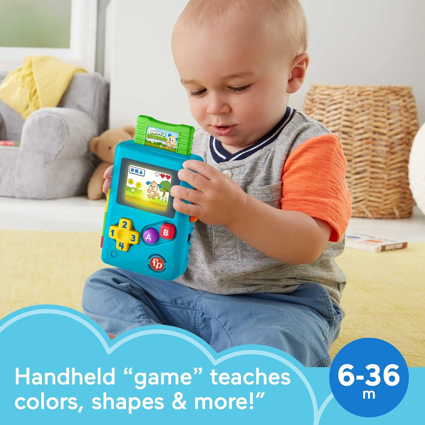 Fisher-Price Laugh & Learn Baby & Toddler Toy Lil’ Gamer Pretend Video Game with Lights & Learning Songs for Ages 6+ Months,Blue