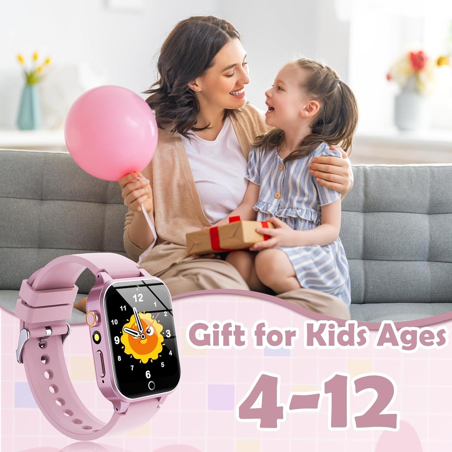 Luyiilo Smart Watch for Kids, Kids Smart Watch Girls Toys with 26 Puzzle Games, Touch Screen, HD Camera, Alarm Clock, Toys for Girls Ages 4-12 Years Old.Birthday Gift for Boys Girls (Pink)