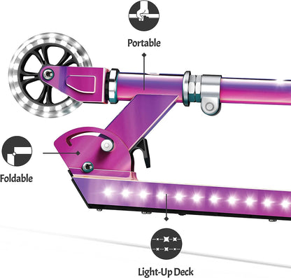 Jetson Scooters - Jupiter Kick Scooter - Collapsible Portable Kids Push Scooter - Lightweight Folding Design with High Visibility RGB Light Up LEDs on Stem, Wheels, and Deck