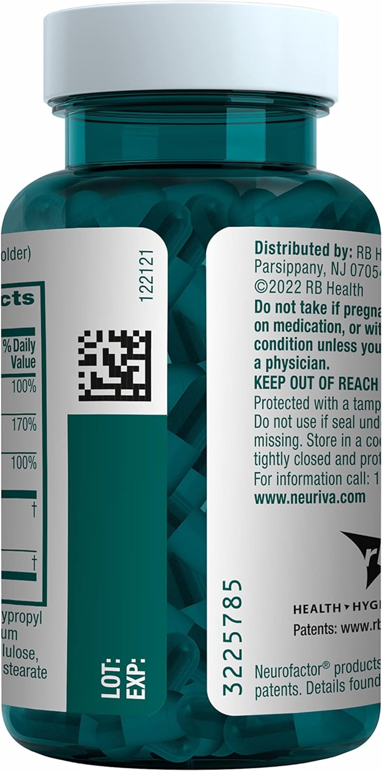 NEURIVA Plus Brain Supplement for Memory and Focus Clinically Tested Nootropics for Concentration for Mental Clarity, Cognitive Enhancement Vitamins B6, B12, Phosphatidylserine 30 Capsules