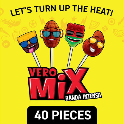 Vero Banda Fuego Mix Assorted Chili Lollipops, Artificially Flavored, Net Wt. 21.86 Ounces, 40 Count Bag