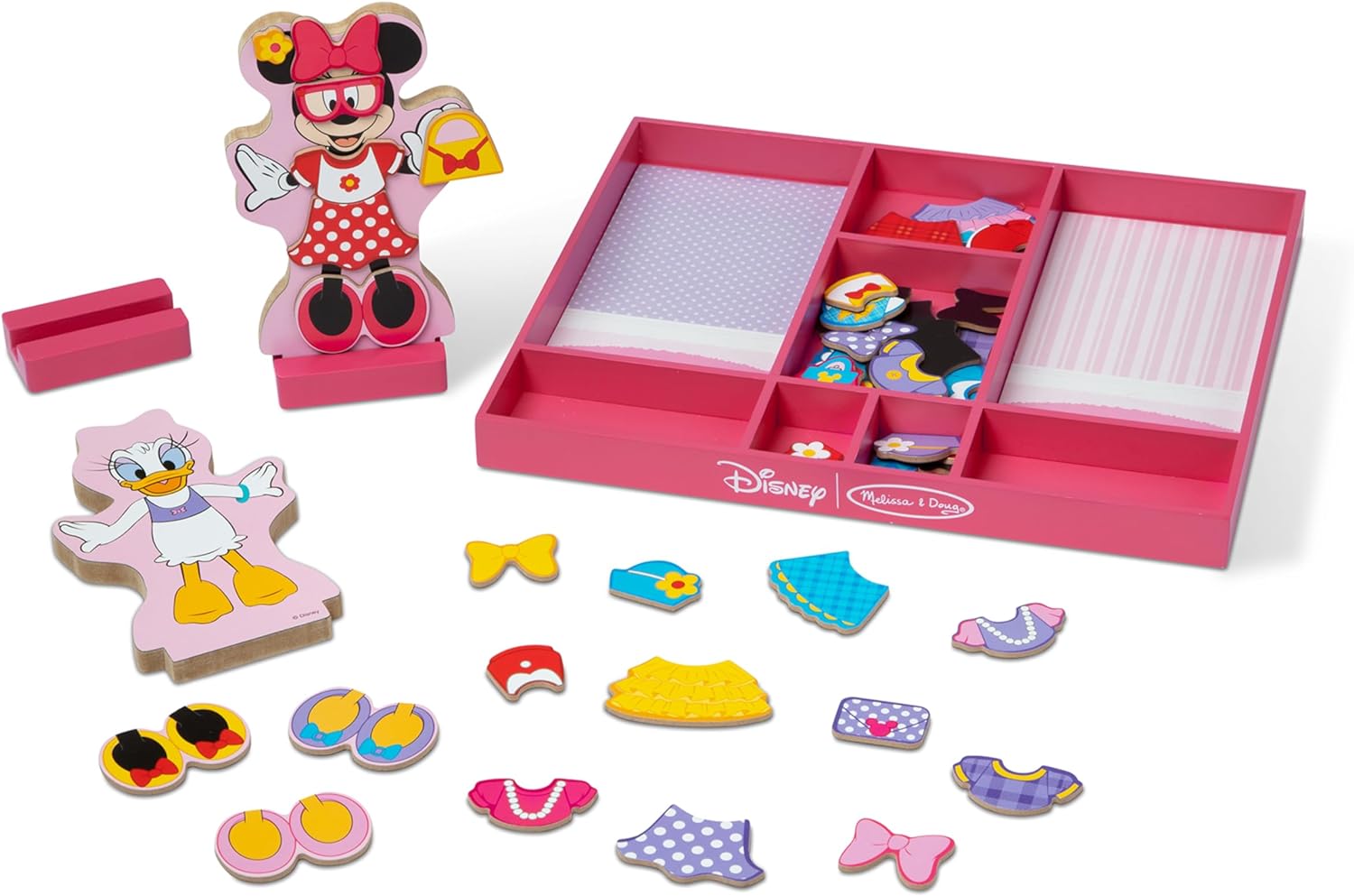 Melissa & Doug Disney Minnie Mouse and Daisy Duck Magnetic Dress-Up Wooden Doll Pretend Play Set (40+ pcs) - Toys, Dress Up Dolls For Preschoolers And Kids Ages 3+