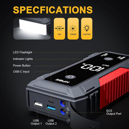 HPBS Jump Starter - 2000A Car Battery Jump Starter for Up to 8L Gas and 6.5L Diesel Engines, 12V Portable Jump Starter Battery Pack with 3.0" LCD Display