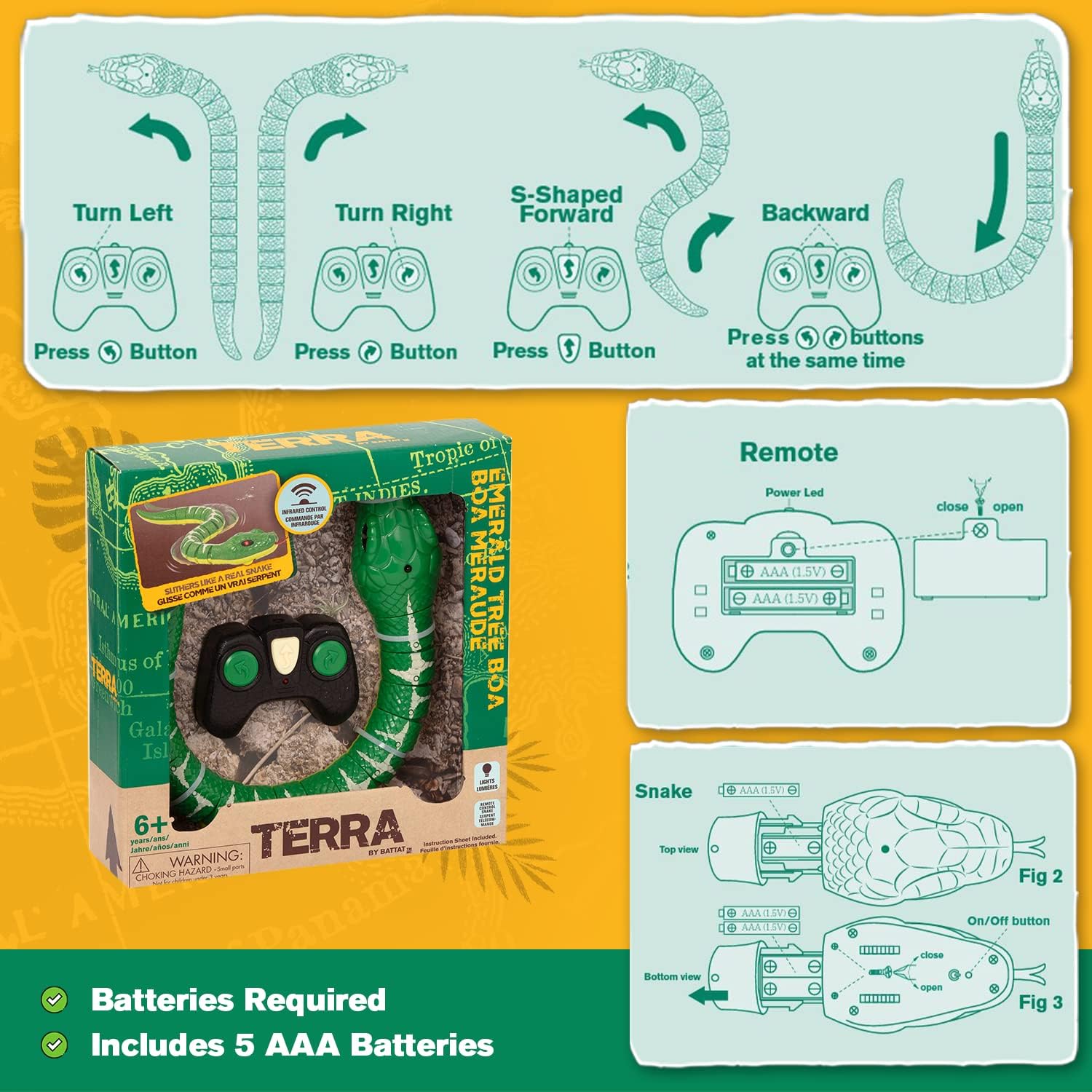 Terra by Battat Remote Control Emerald Tree Boa - Electronic Snake Toy for Kids Ages 6+