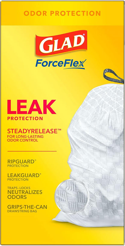 Glad ForceFlex Tall Kitchen Drawstring Trash Bags, 13 Gallon, Gain Original with Febreze 40 Ct