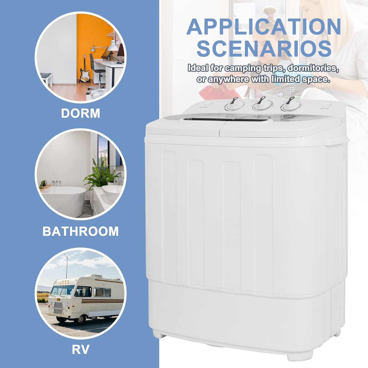 SUPER DEAL Compact Mini Twin Tub Washing Machine 13lbs Capacity Portable Washer Wash and Spin Cycle Combo, Built-in Gravity Drain for Camping, Apartments, Dorms, College, RV’s and Small Spaces