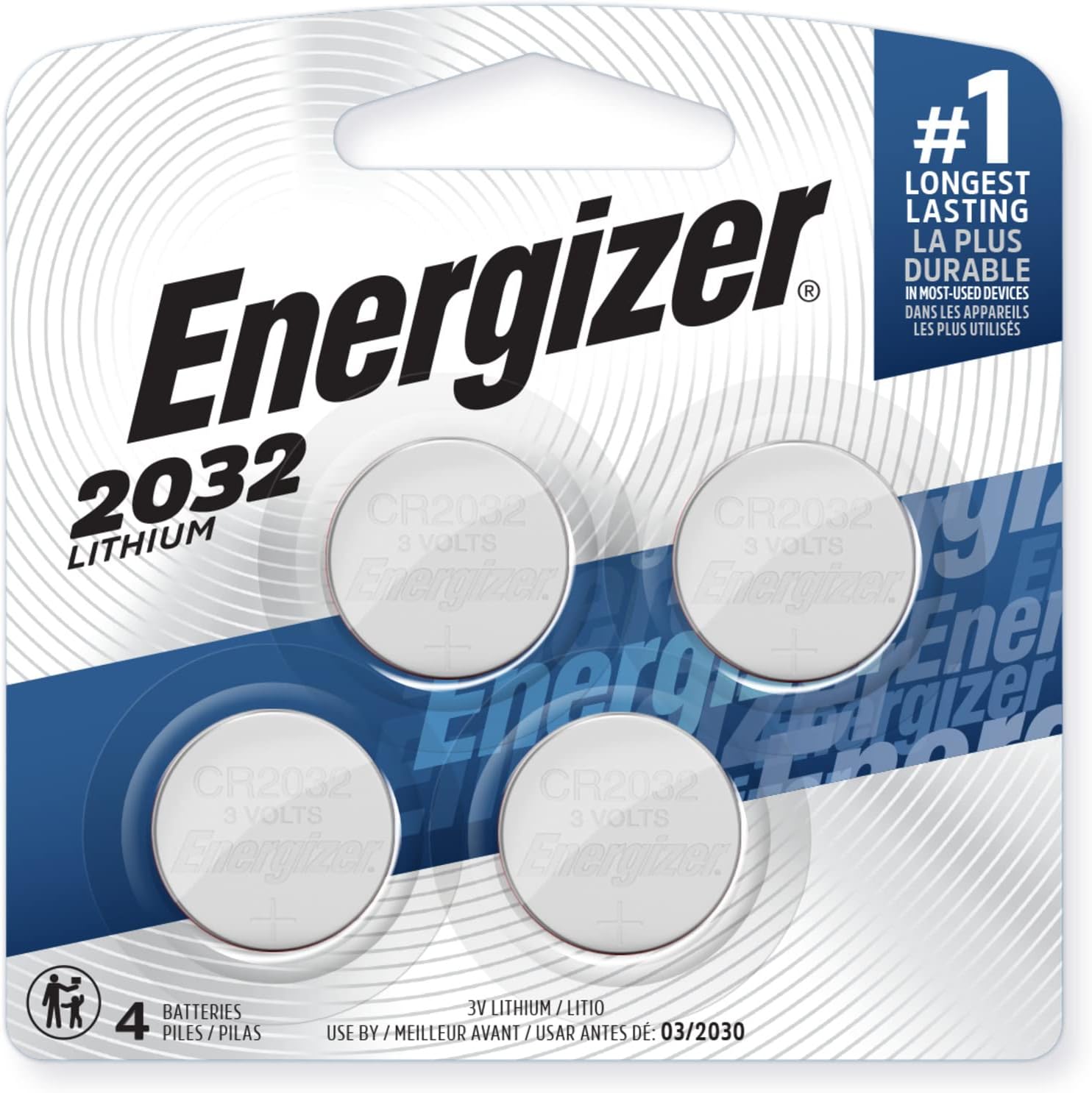 Energizer CR2032 Batteries, 3V Lithium Coin Cell 2032 Watch Battery, 4 Count