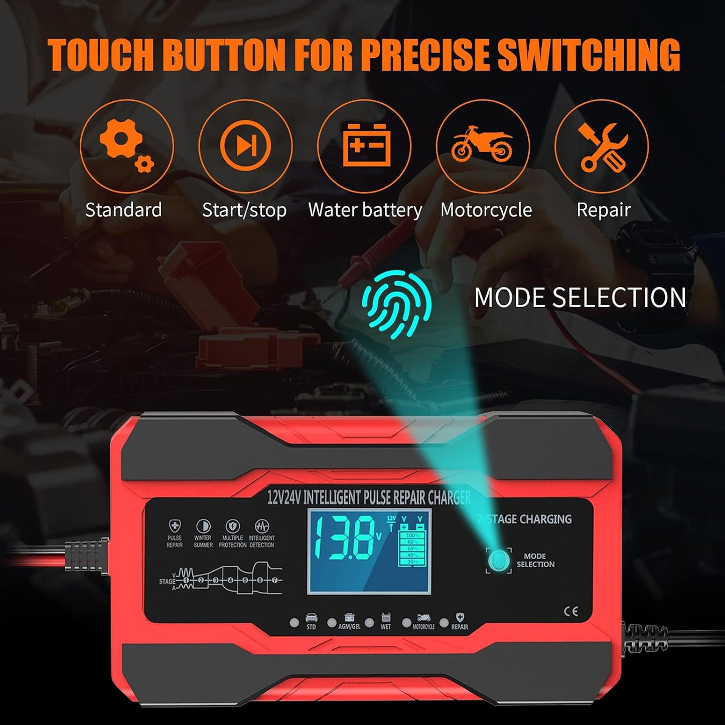 YONHAN Battery Charger 10-Amp 12V and 24V Fully-Automatic Smart Car Battery Charger, Battery Maintainer Trickle Charger, and Battery Desulfator with Temperature Compensation