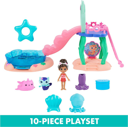 Gabby’s Dollhouse, Purr-ific Pool Playset with Gabby and MerCat Figures, Color-Changing Mermaid Tails and Pool Accessories Kids Toys for Ages 3 and Up