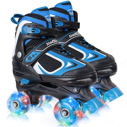 Nattork Kids Roller Skates for Boys Girls Kids, 4 Sizes Adjustable Quad Skates with All Light up Wheels - Birthday Gift for Indoor Outdoor Sports