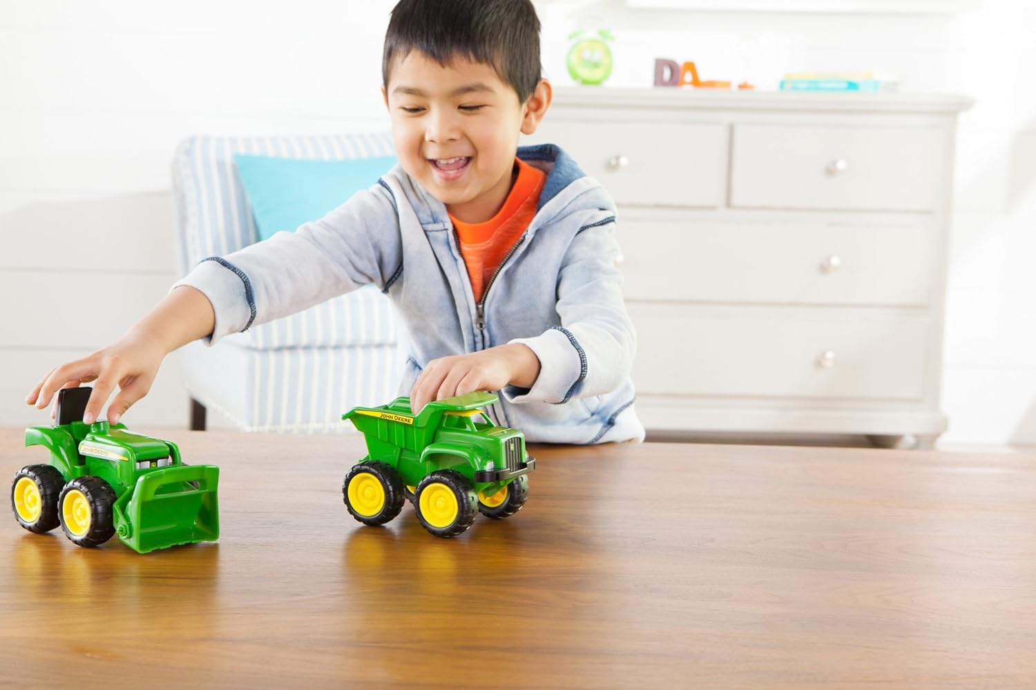 John Deere Sandbox Toys Vehicle Set - Includes Dump Truck Toy, Tractor Toy with Loader - 6 Inch - 2 Count, Green, Frustration Free Packaging