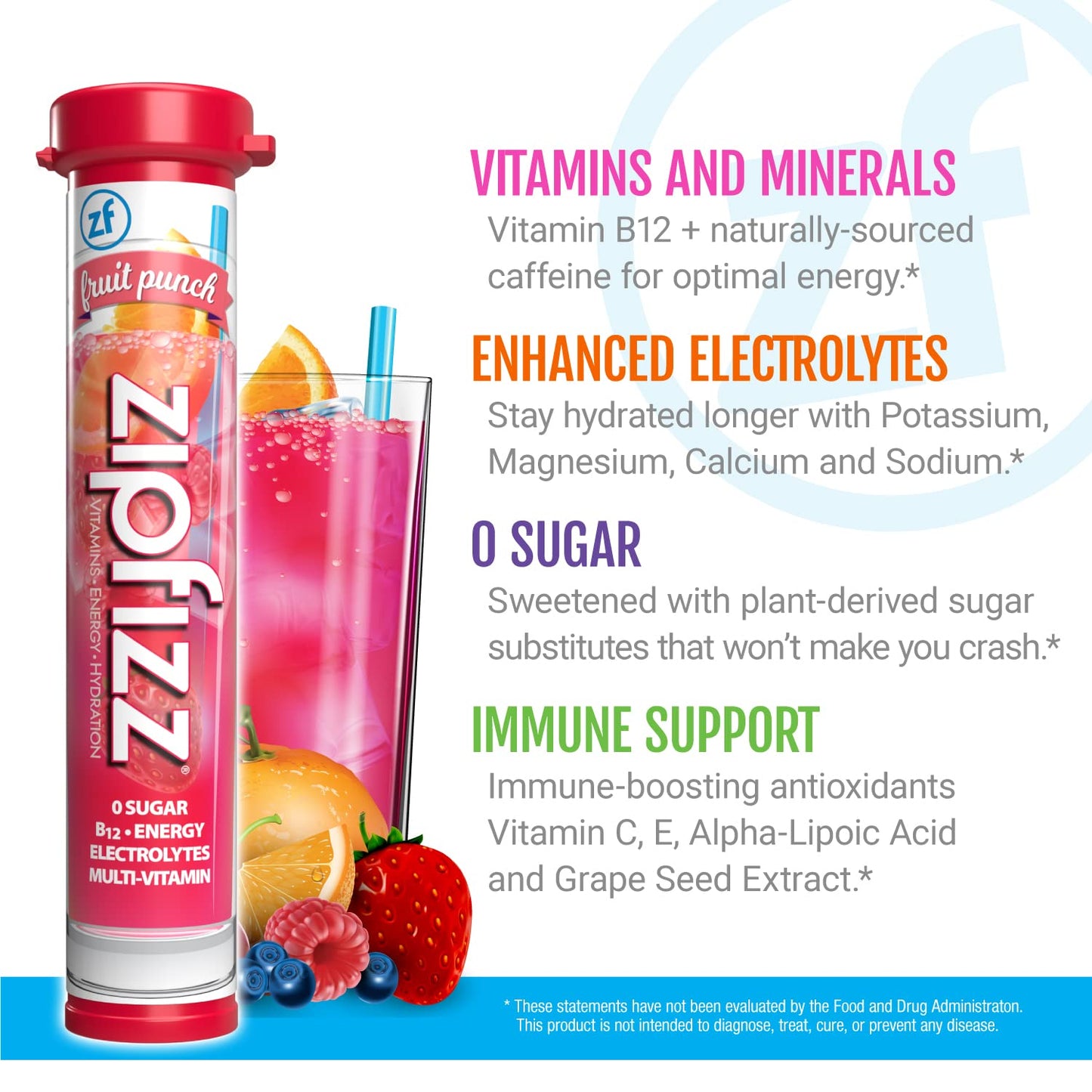 Zipfizz Energy Drink Mix, Electrolyte Hydration Powder with B12, Antioxidants, Electrolytes and Multi Vitamin, Fruit Punch (Pack of 20)