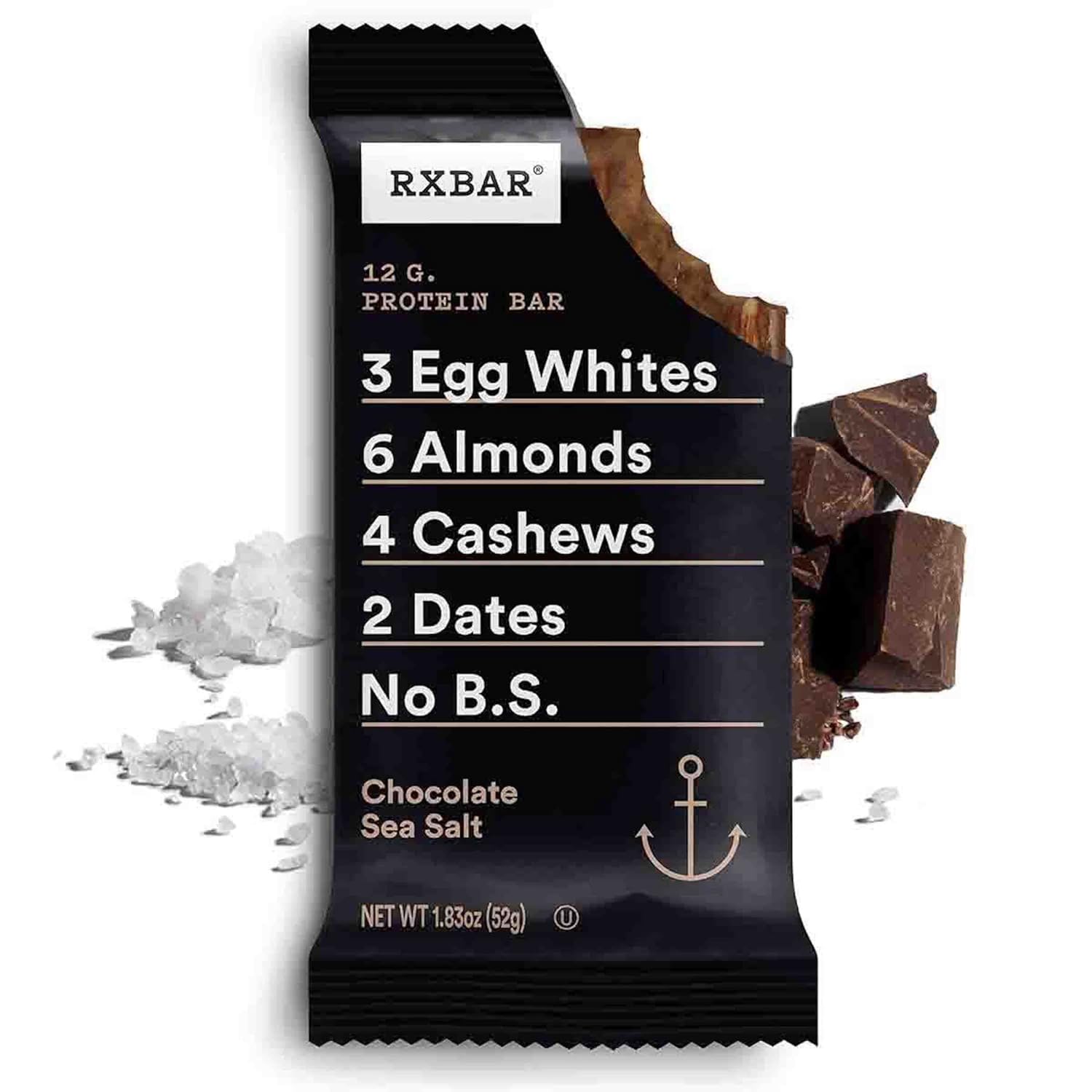 RXBAR Protein Bars, Protein Snack, Snack Bars, Chocolate Sea Salt, 22oz Box (12 Bars)
