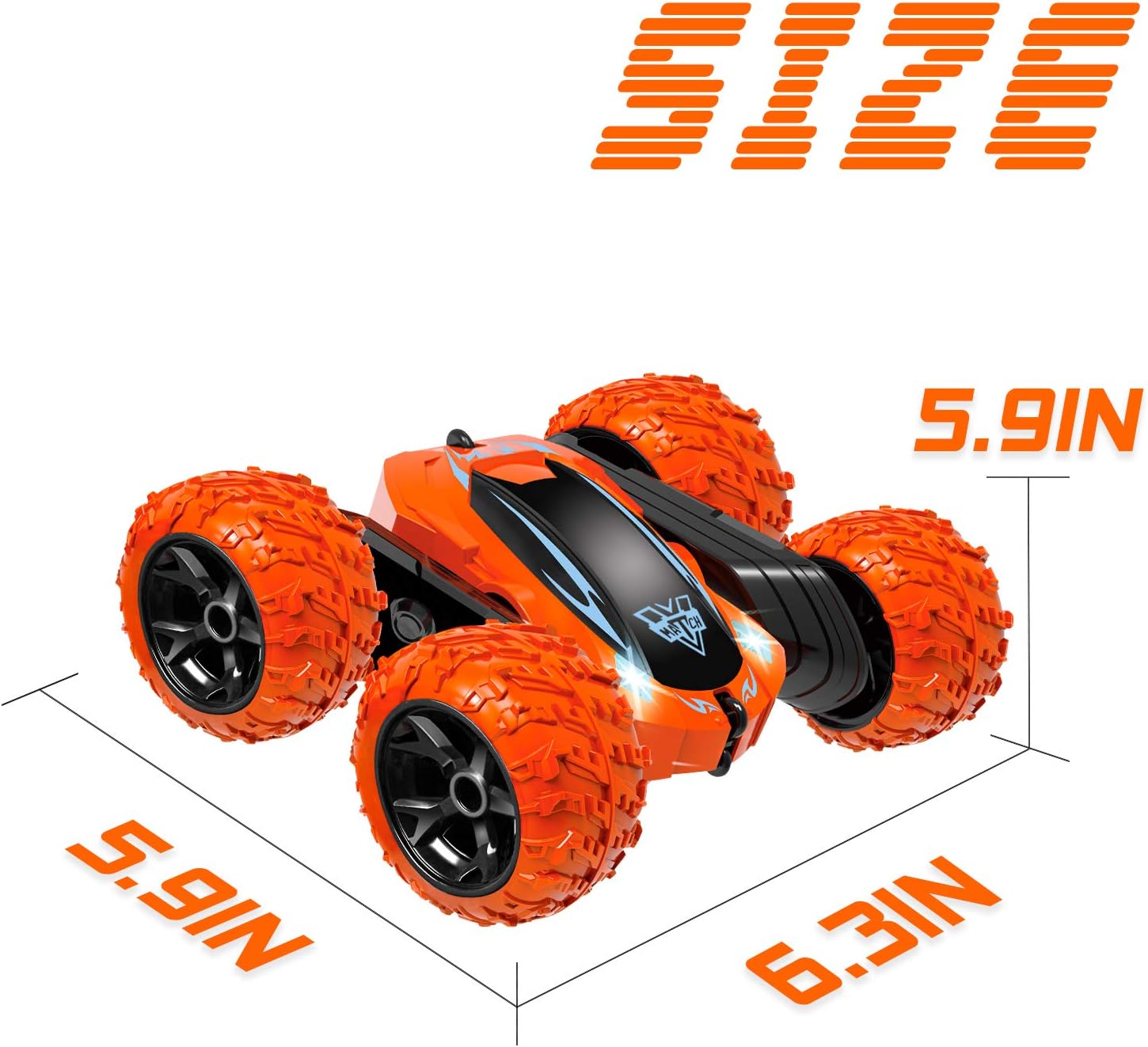 Remote Control Car, 2.4GHz Electric Race Stunt Car, Double Sided 360° Rolling Rotating Rotation, LED Headlights RC 4WD High Speed Off Road Gift for 3 4 5 6 7 8-12 Year Old Boy Toys (Orange)