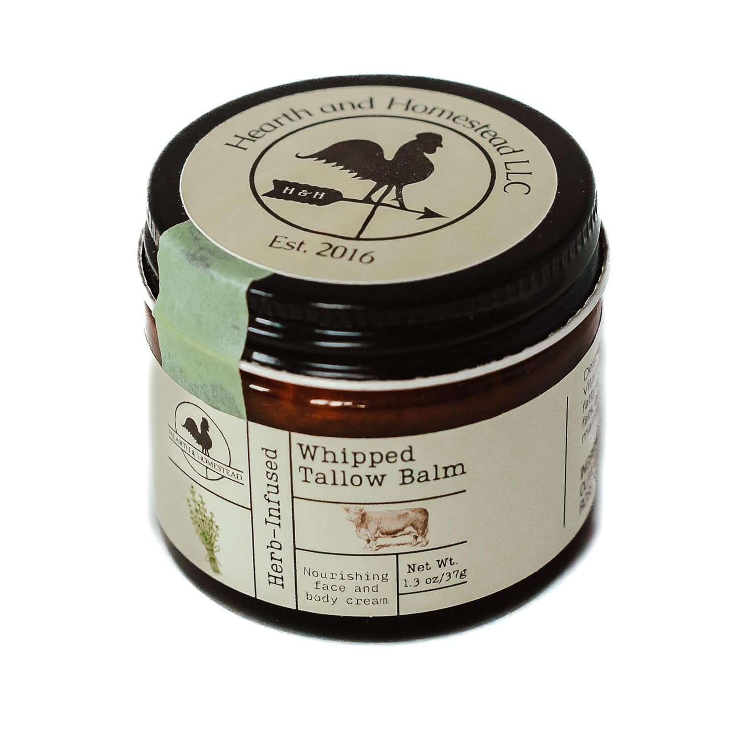 Hearth and Homestead: Handmade Whipped Tallow Balm (Unscented/Herb-Infused) - Organic Body Butter with Infused Olive Oil, for Eczema, Rosacea, Baby - 1.3 oz