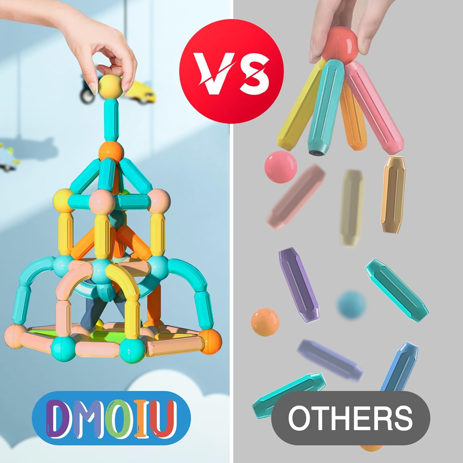 DMOIU Magnetic Building Blocks STEM Educational Toy for Kids Montessori Learning Sticks and Balls, Sensory Activities Toys for Toddlers, Gift for Boys and Girls Preschool