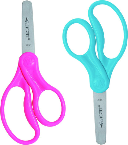 Westcott 13168 Right- and Left-Handed Scissors, Kids' Scissors, Ages 4-8, 5-Inch Blunt Tip, Assorted, 2 Pack