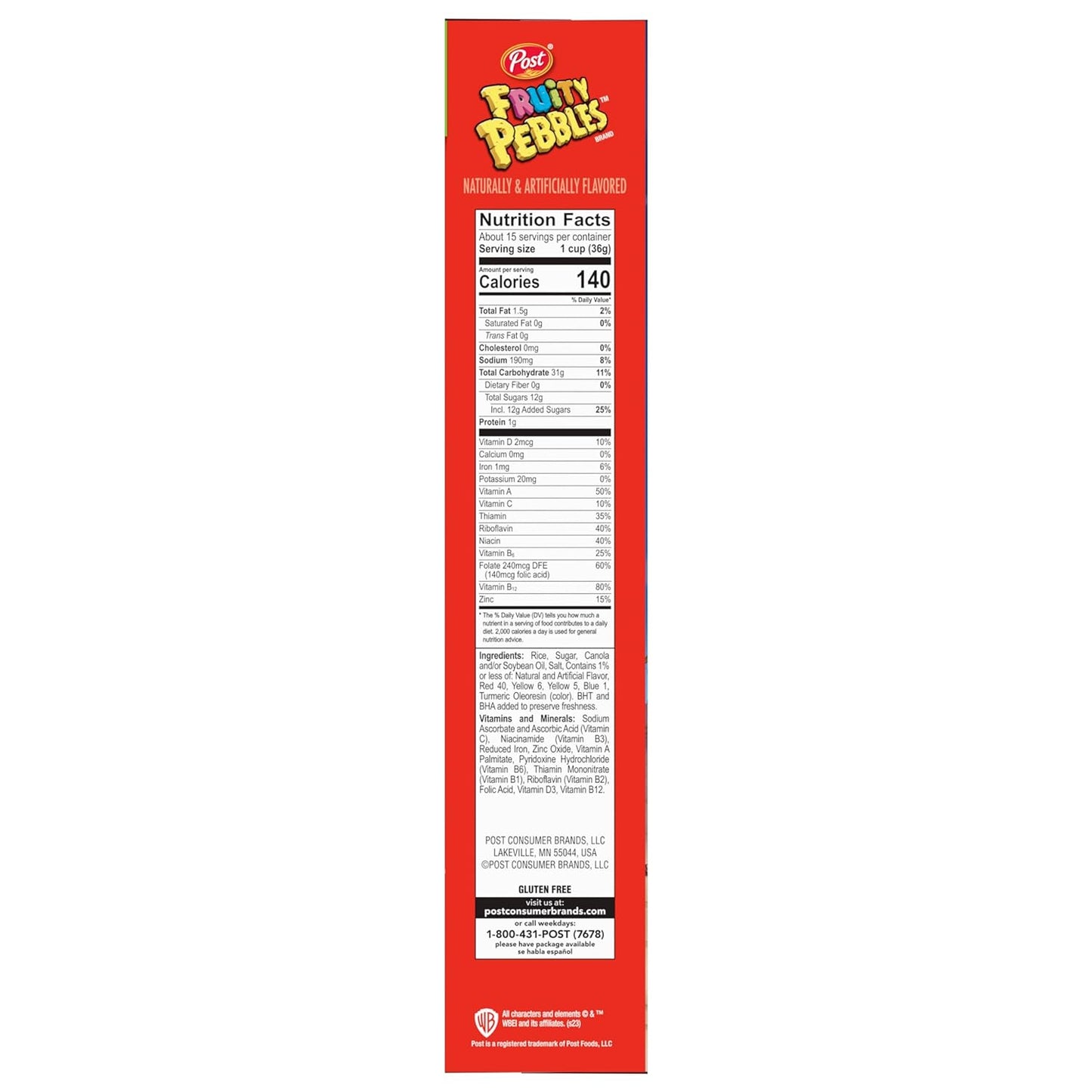 Pebbles Fruity PEBBLES Cereal, Fruity Kids Cereal, Gluten Free Rice Cereal for Kids, 19.5 OZ Family Size Cereal Box