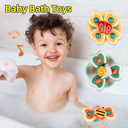 3PCS ALASOU Silicone Suction Cup Spinner Toys for Baby Christmas Stocking Stuffers Gifts|Novelty Spinning Tops Bath Toys for Kids Ages 1-3|Sensory Toys for Toddlers 1-3 Year Old Boy Birthday Gift