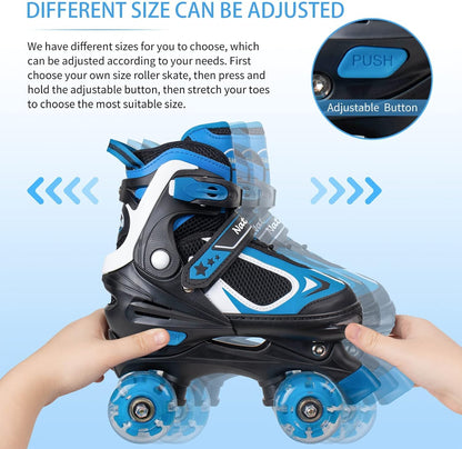 Nattork Kids Roller Skates for Boys Girls Kids, 4 Sizes Adjustable Quad Skates with All Light up Wheels - Birthday Gift for Indoor Outdoor Sports