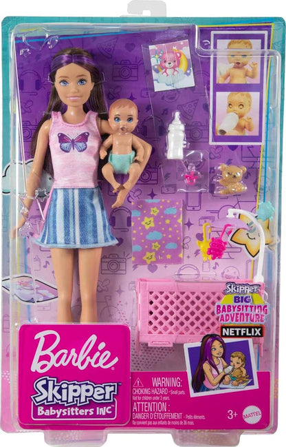 Barbie Skipper Babysitters Inc Crib Playset with Skipper Doll, Baby Doll with Sleepy Eyes, Furniture & Accessories