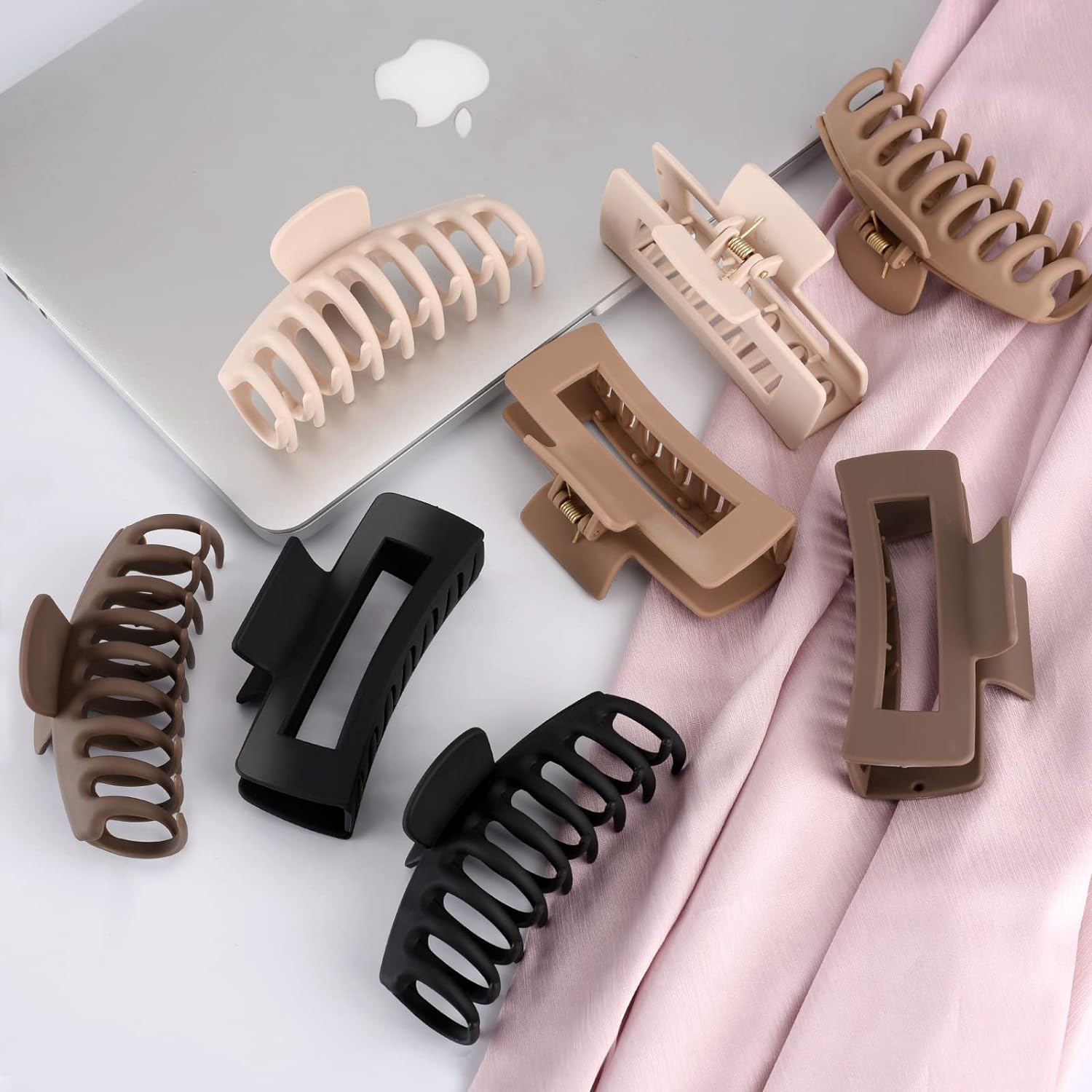 LuSeren Hair Clips for Women 4.3 Inch Large Hair Claw Clips for Women Thin Thick Curly Hair, Big Matte Banana Clips,Strong Hold jaw clips,Neutral Colors