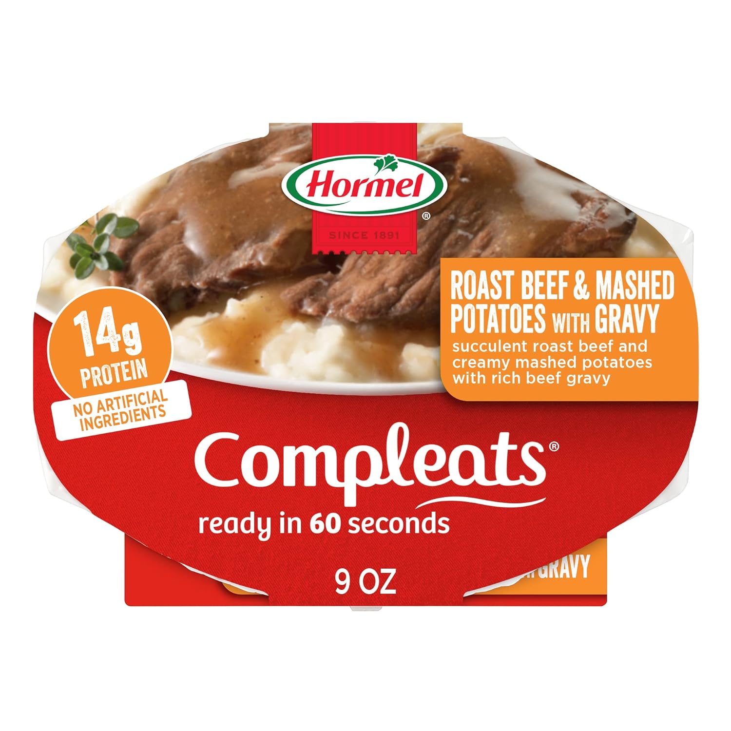HORMEL COMPLEATS Roast Beef & Mashed Potatoes With Gravy Microwave Tray, 9 Ounce (Pack of 6)
