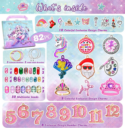 BDBKYWY Charm Bracelet Making Kit & Unicorn/Mermaid Girl Toy- ideal Crafts for Ages 8-12 Girls who Inspire Imagination and Create Magic with Art Set and Jewelry Making Kit