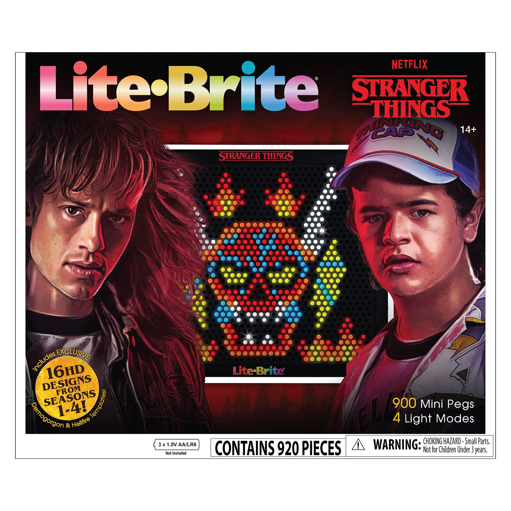 Lite-Brite Stranger Things Special Edition - Demogorgon Hunters - Amazon Exclusive - High-Definition Grid, 16 HD Templates, 900 Mini Pegs, Stickers, Branded Storage Pouch, Ages 14+