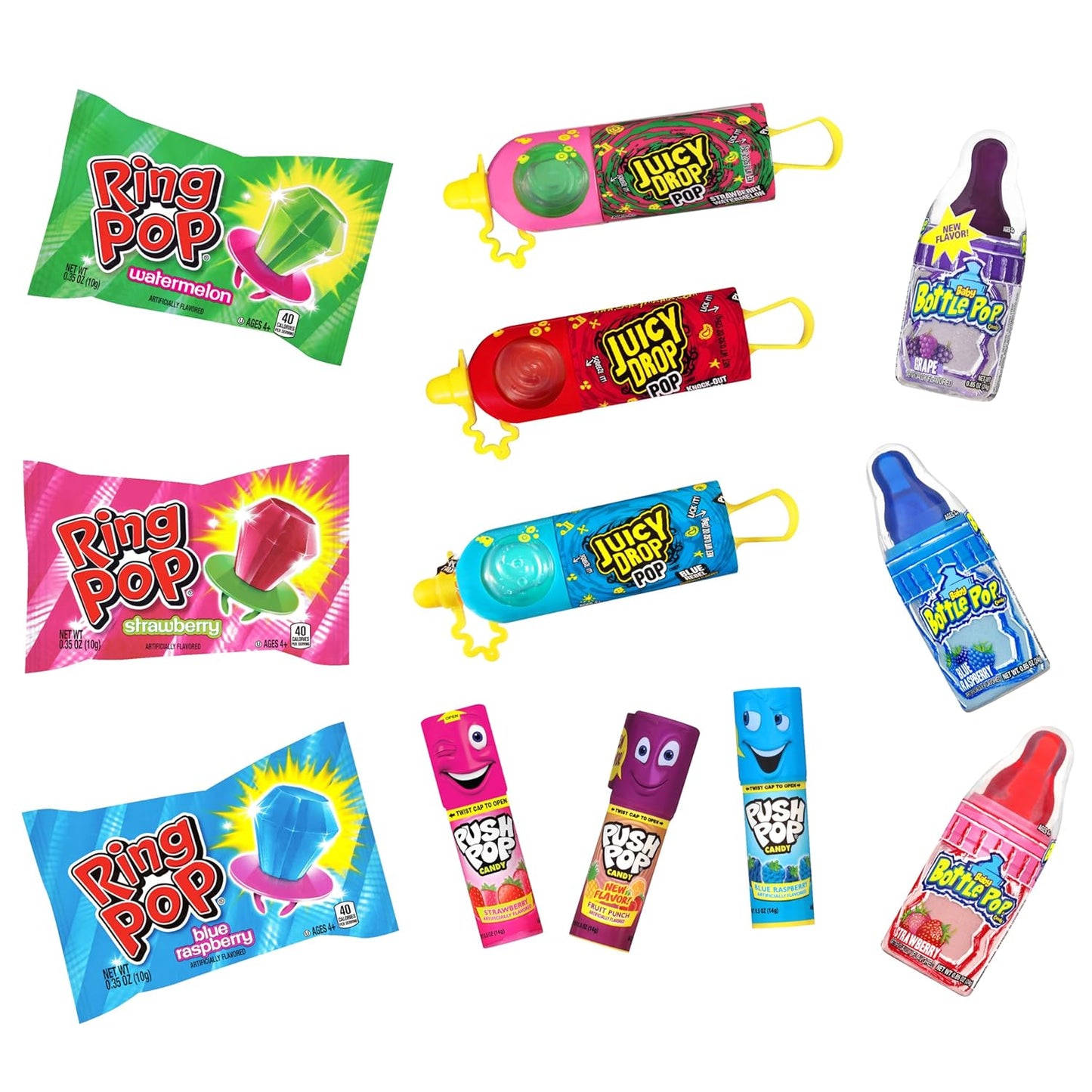 Bazooka Candy Brands Holiday Candy Variety Pack 18 Count:Fun Bulk Candy for Kids from Ring Pop,Push Pop,Baby Bottle Pop&Juicy Drop-Candy Gift Box for Birthdays,Party Favors,Stocking Stuffers