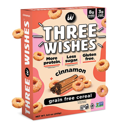 Plant-Based and Vegan Breakfast Cereal by Three Wishes - Cinnamon, 1 Pack - More Protein and Less Sugar Snack - Gluten-Free, Grain-Free - Non-GMO