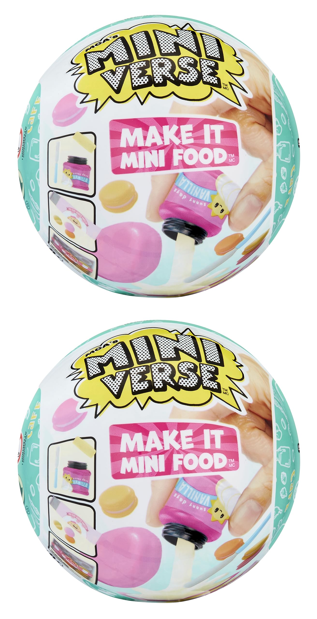 MGA's Miniverse Make It Mini Food Cafe Series 2 Mini Collectibles (2 Pack), Mystery Blind Packaging, DIY, Resin Play, Replica Food, NOT Edible, Collectors, 8+