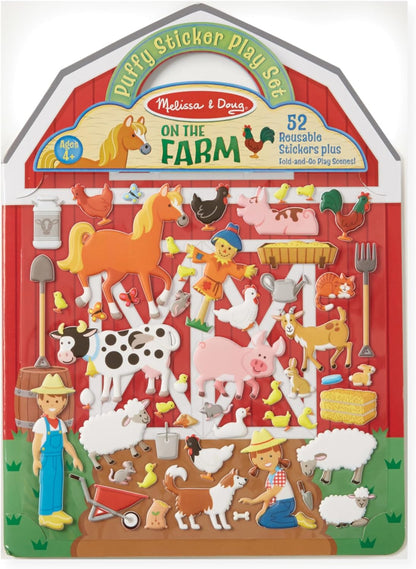 Melissa & Doug Puffy Sticker Play Set - On the Farm - 52 Reusable Stickers, 2 Fold-Out Scenes - Restickable Farm Sticker Book, Puffy Farm Animals Removable Stickers For Kids Ages 4+