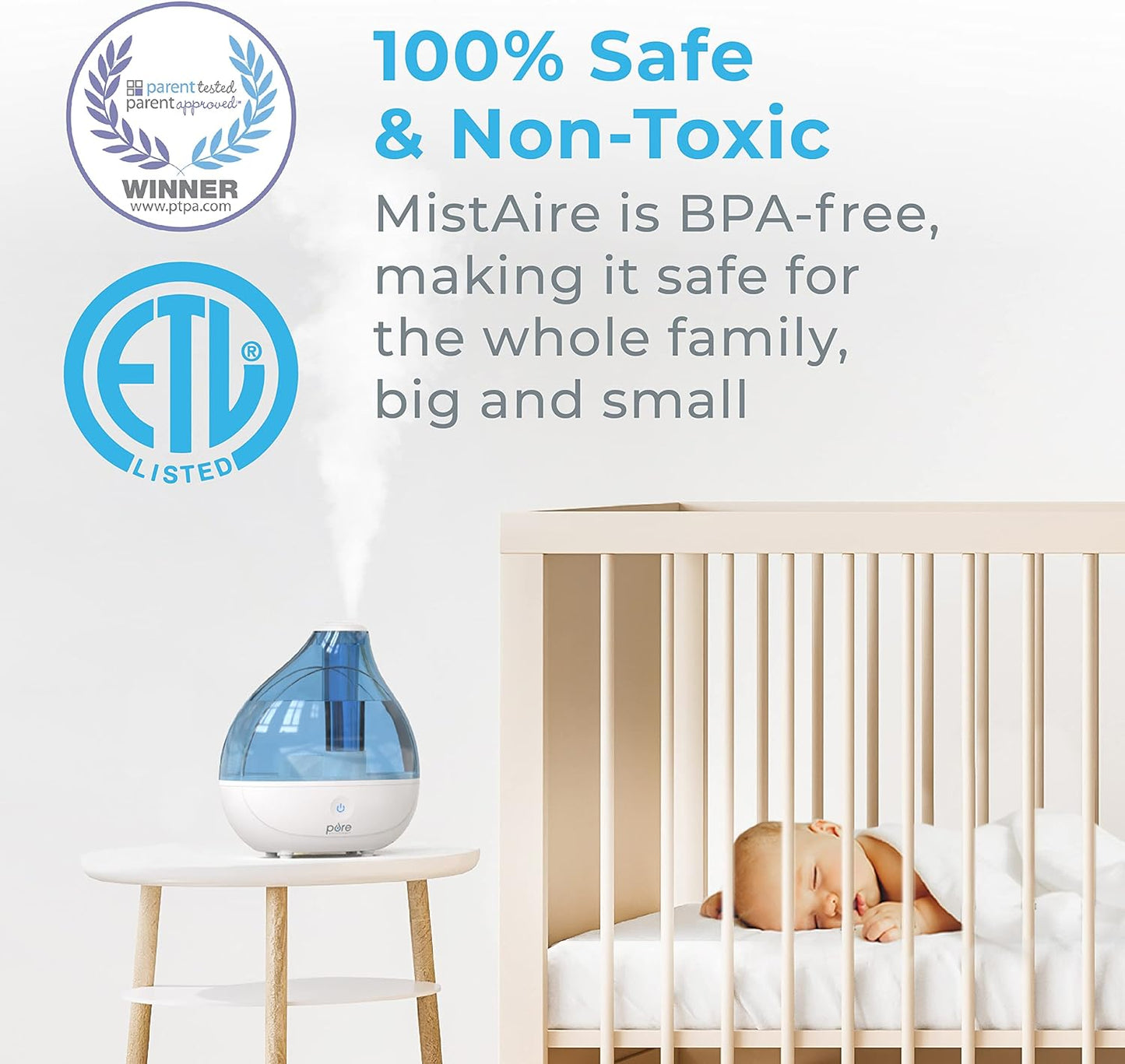 Pure Enrichment® MistAire™ Ultrasonic Cool Mist Humidifier - Quiet Air Humidifier for Bedroom, Nursery, Office, & Indoor Plants - Lasts Up To 25 Hours