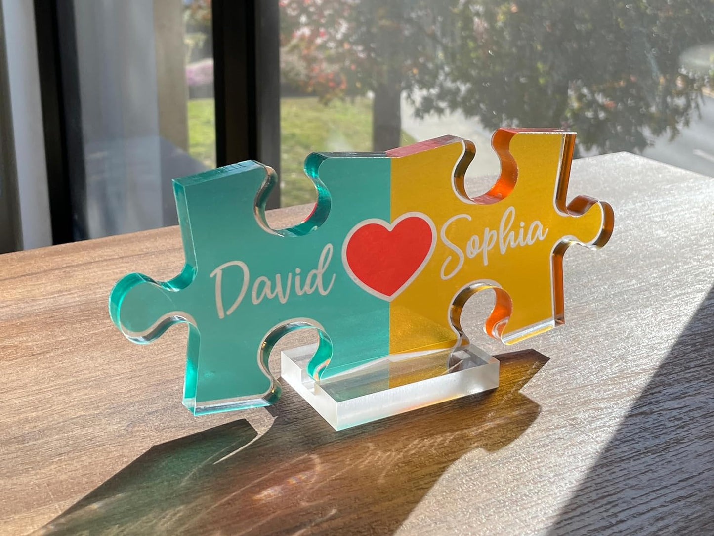 Personalized Puzzle Name Sign for Couples, Valentines Day Gifts for Her Him, 0.45in Thick Acrylic - Love Is The Piece That Holds Us Together, Personalized Romantic Gifts for Her