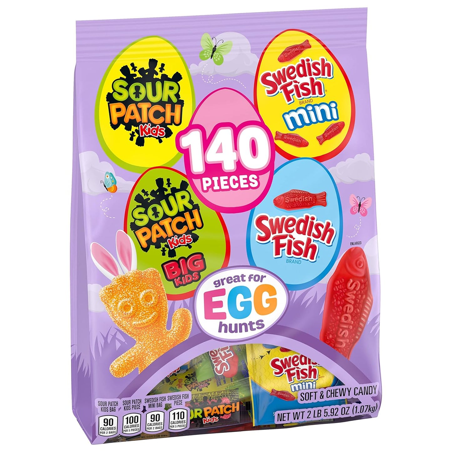 Sour Patch Kids, Sour Patch Kids Big Kids, Swedish Fish and Swedish Fish Mini Soft & Chewy Easter Candy Variety Pack, 140 Snack Packs