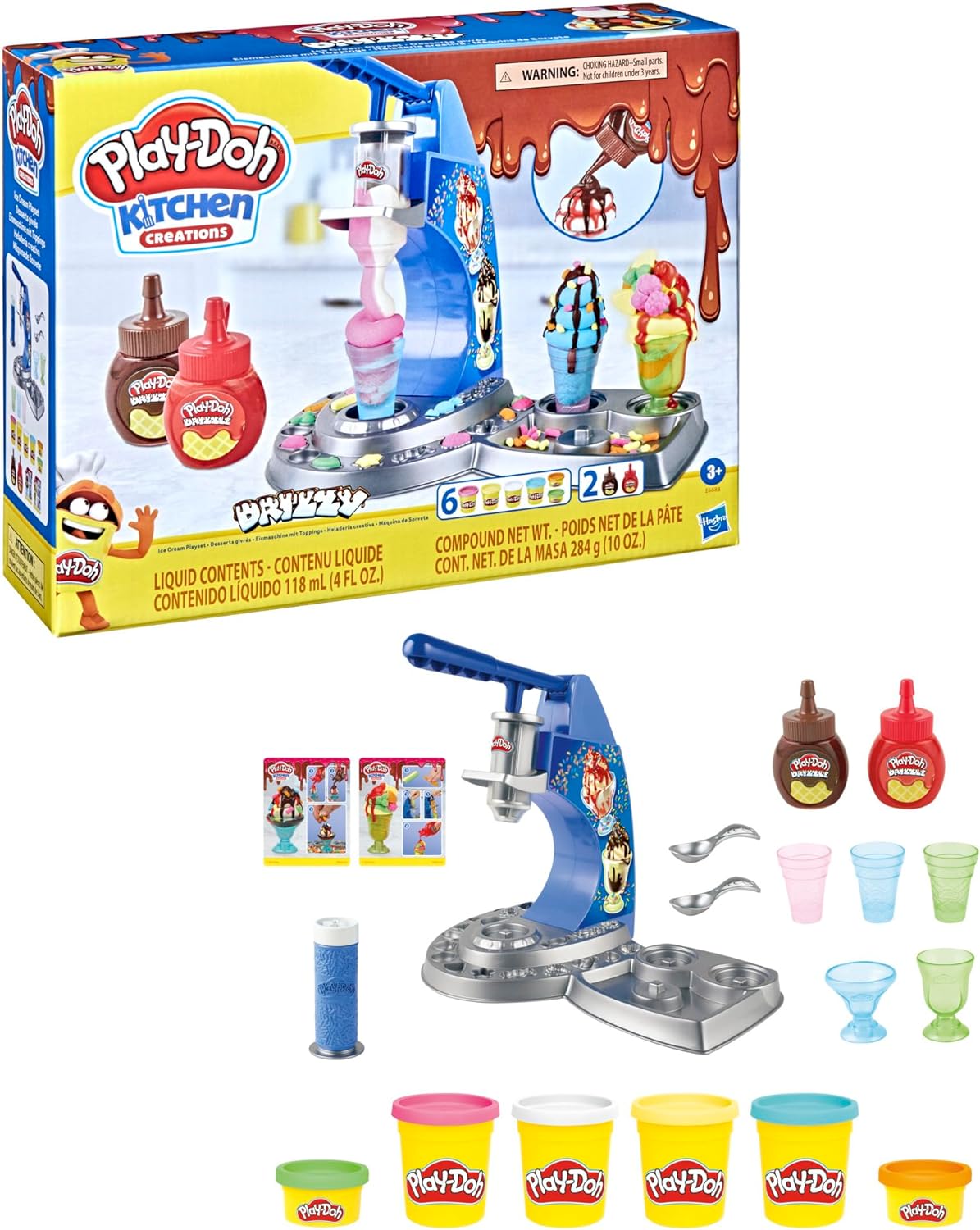 Play-Doh Kitchen Creations Drizzy Ice Cream Playset Featuring Drizzle Compound & 6 Non-Toxic Colors