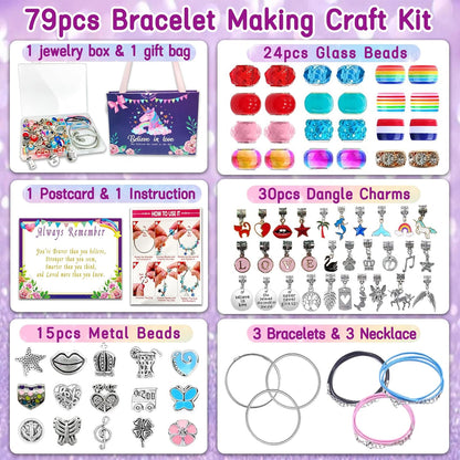 klmars Charm Bracelet Making Kit,Jewelry Making Supplies Beads,Unicorn/Mermaid Crafts Gifts Set for Girls Teens Age 5-12