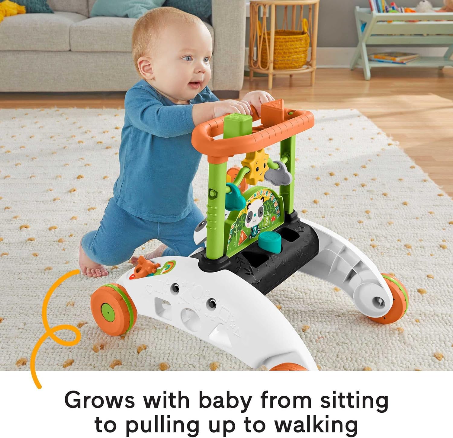 Fisher-Price Baby & Toddler Toy 2-Sided Steady Speed Panda Walker With Smart Stages Learning & Blocks For Ages 6+ Months