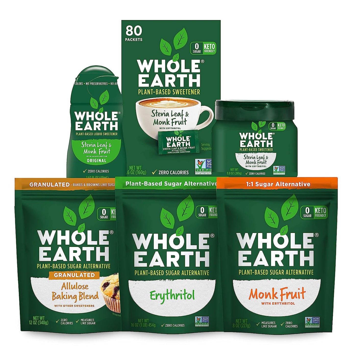 Whole Earth Sweetener Co. Stevia & Monk Fruit Sweetener, Erythritol Sweetener, Stevia Packets, Sugar Substitute, Natural Sweetener, 400 Count