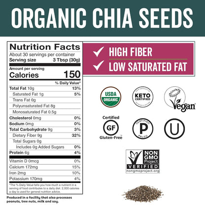 Viva Naturals Organic Chia Seeds - Plant-Based Omegas 3 and Vegan Protein, Perfect for Smoothies, Salads and Chia Puddings, Certified Non-GMO and USDA Organic, 2 lb (907 g)