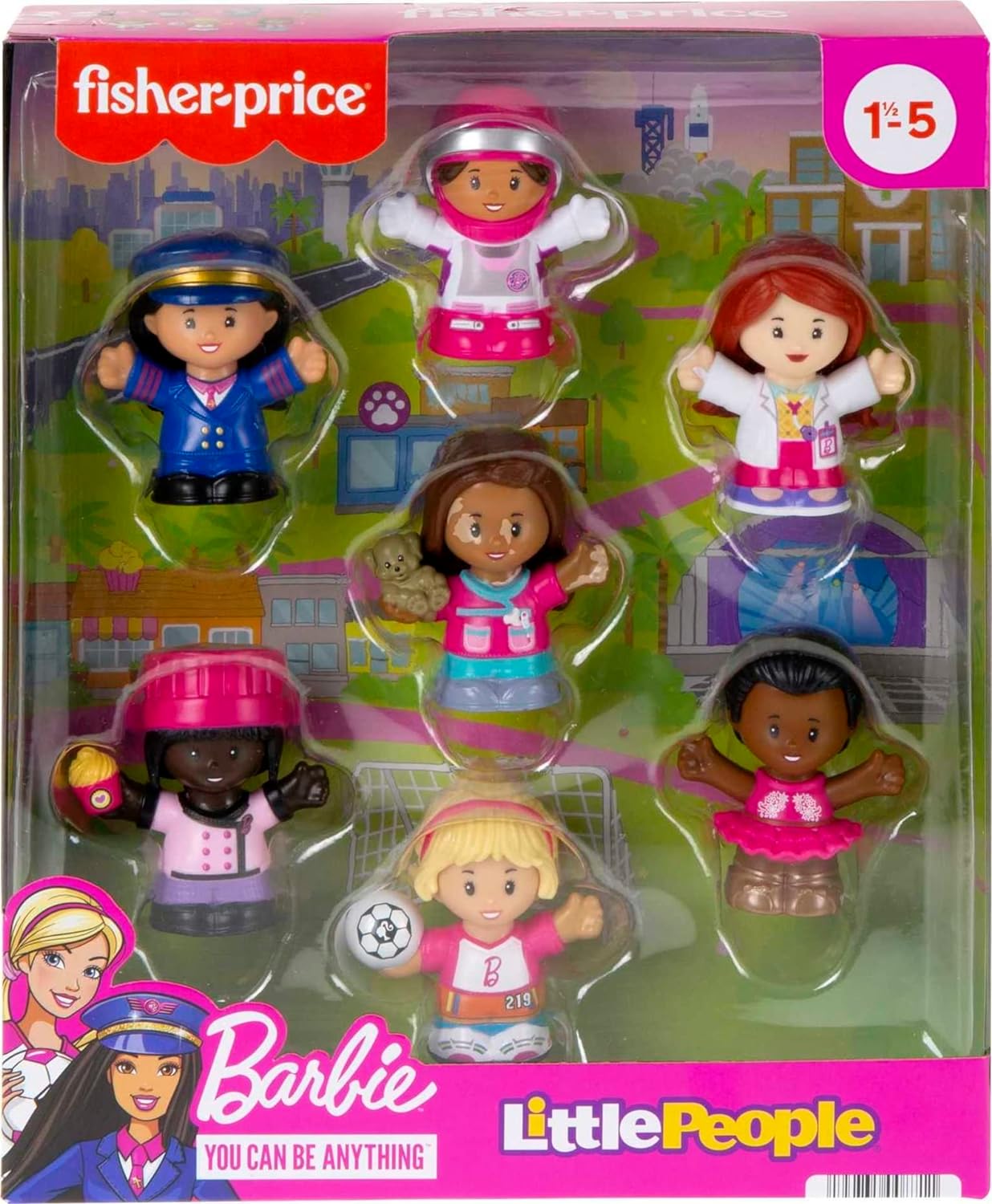 Fisher-Price Little People Barbie Toddler Toys,You Can Be Anything Figure Pack,7 Characters for Pretend Play Ages 18+ Months